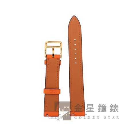 愛馬仕 原廠橘色Swift小牛皮錶帶 + 原廠包金材質錶扣