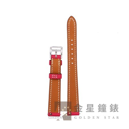 愛馬仕 原廠桃紅色Mysore山羊皮錶帶 + 原廠不銹鋼材質錶扣