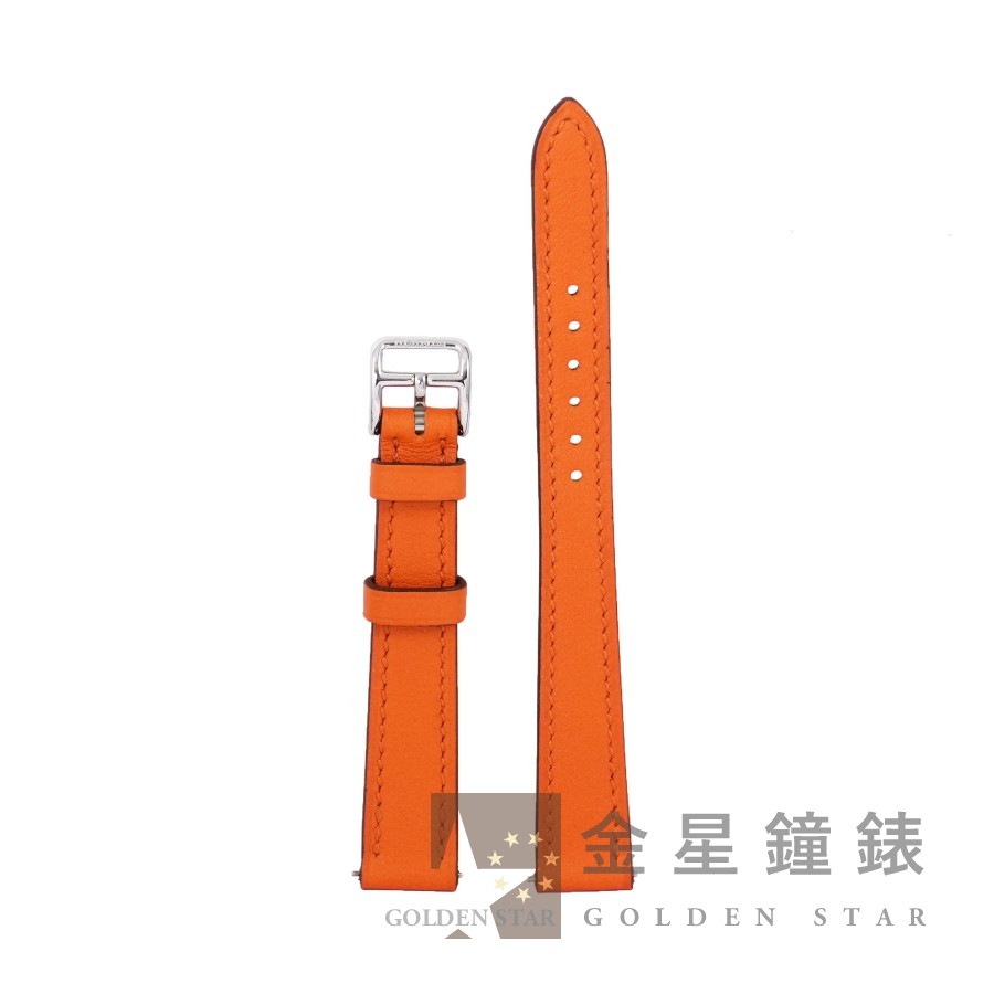 愛馬仕 原廠橘色Swift小牛皮錶帶 + 原廠不銹鋼材質錶扣
