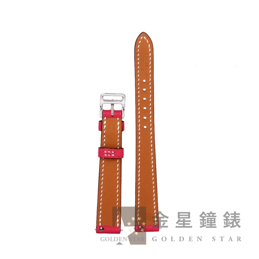 愛馬仕 原廠桃紅色Mysore山羊皮錶帶 + 原廠不銹鋼材質錶扣